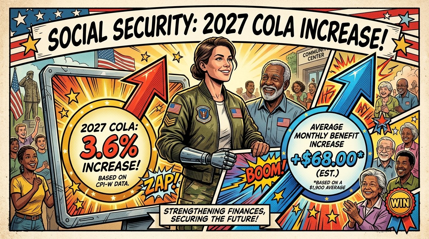Social Security 2027 COLA 3.6 percent increase chart showing average benefit increase