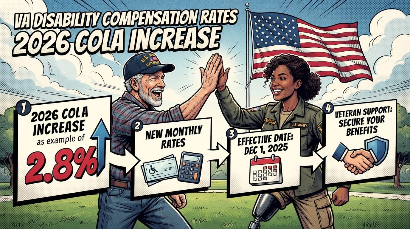 VA disability compensation rates 2026 COLA increase infographic