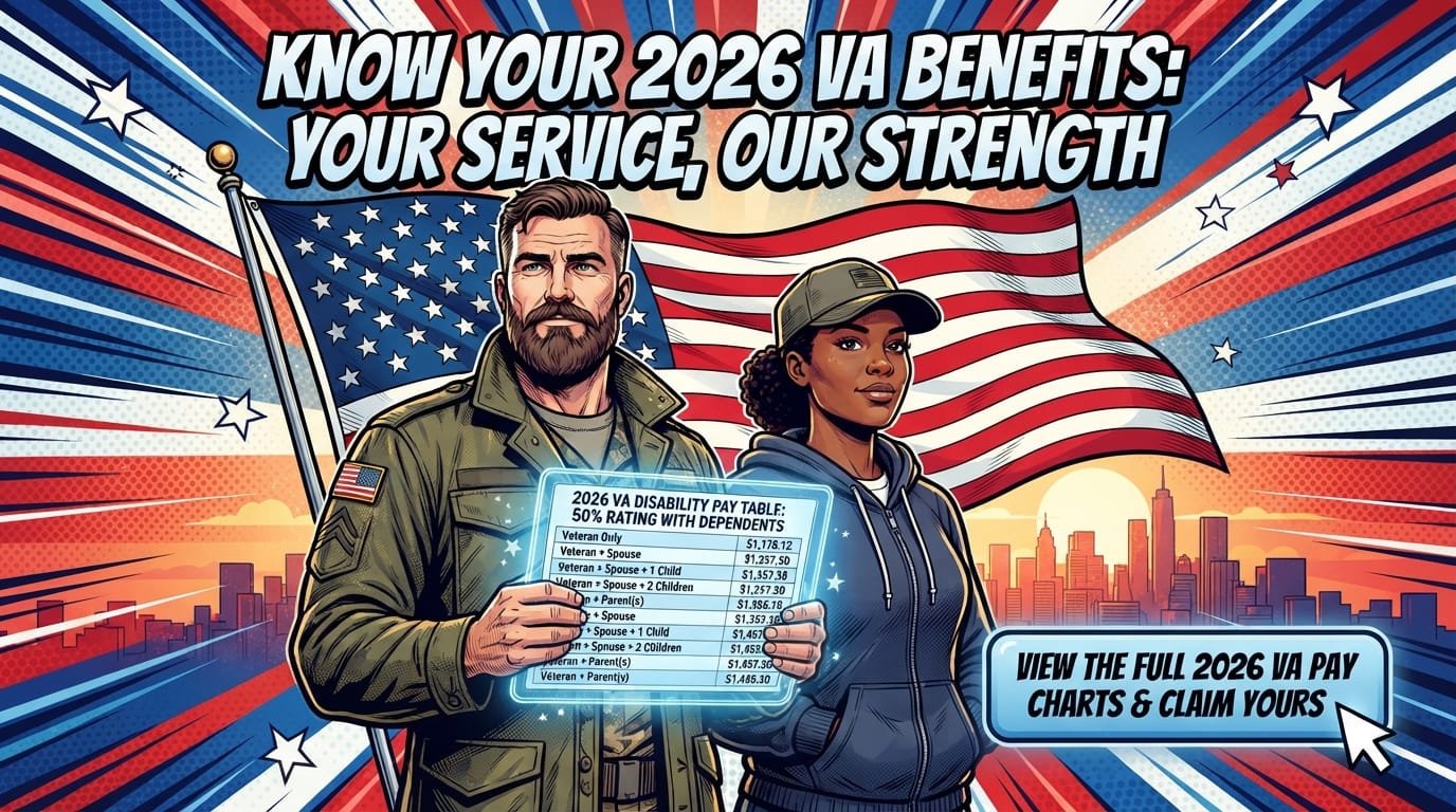50 percent VA disability pay with dependents table for 2026