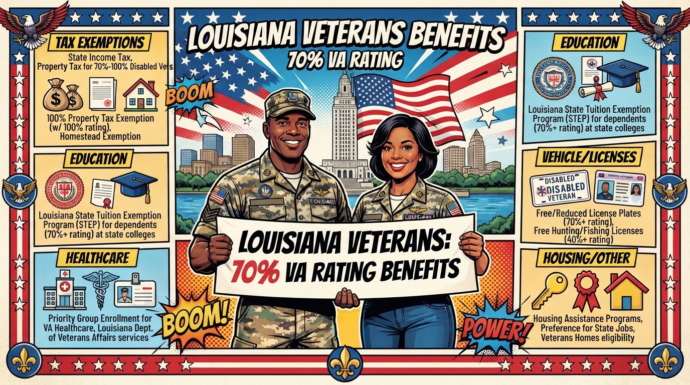 70% VA Rating in Louisiana: Full List of State Benefits