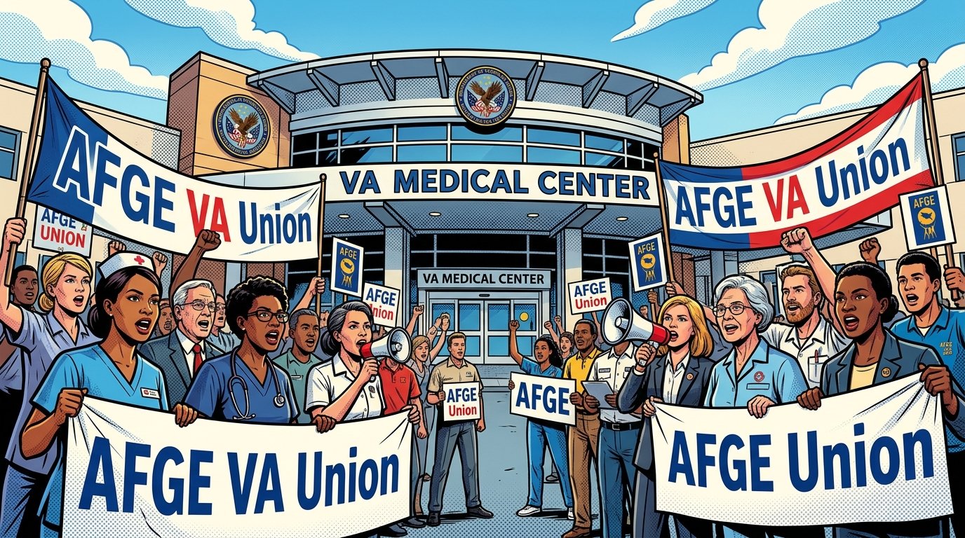 AFGE VA union members rallying outside a VA medical center