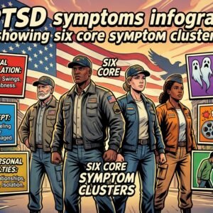 C-PTSD symptoms infographic showing six core symptom clusters