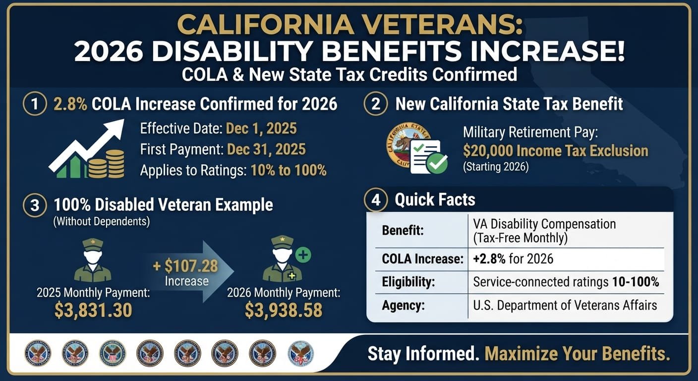 California veterans disability benefits increase 2026