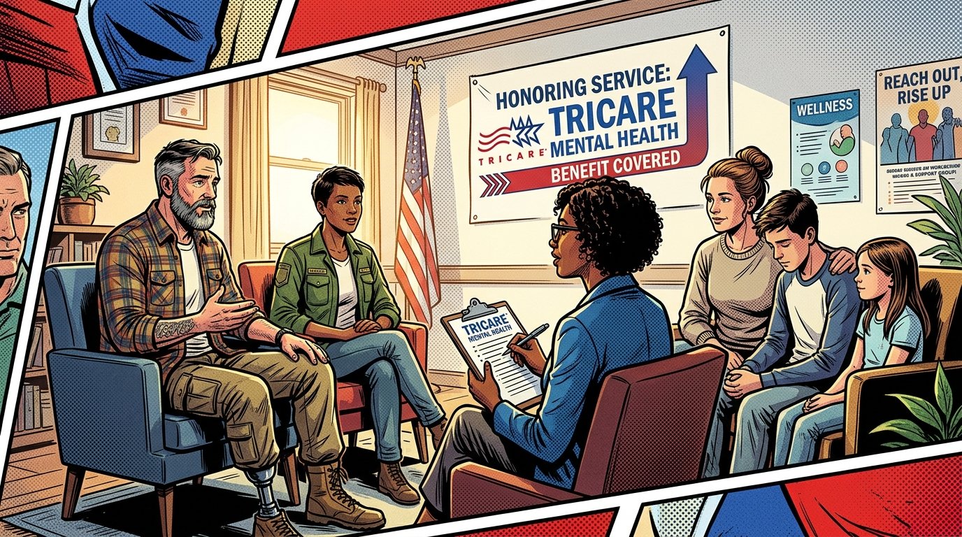 Military family attending therapy session covered by TRICARE mental health benefit