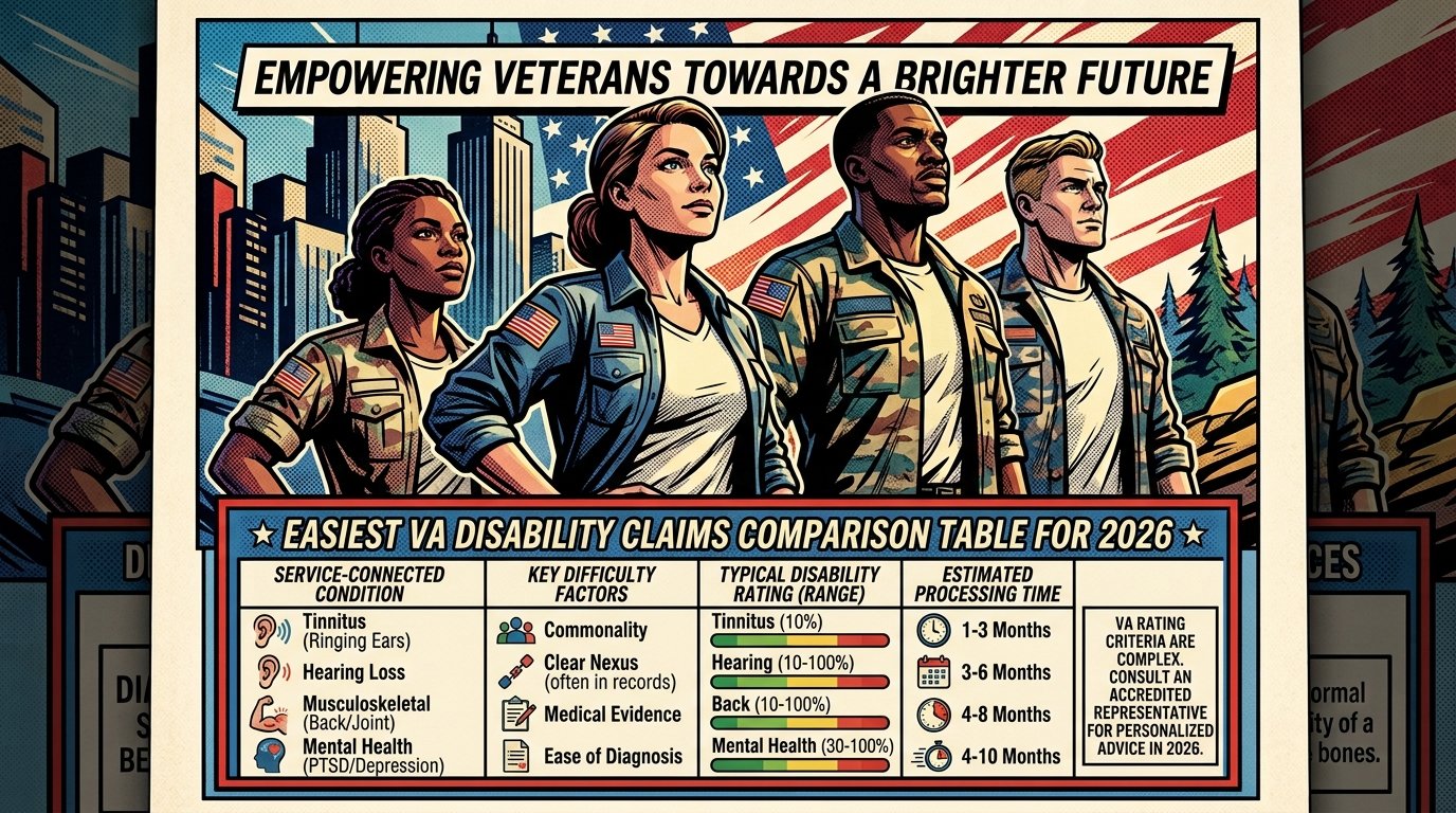 Easiest VA disability claims comparison table for 2026