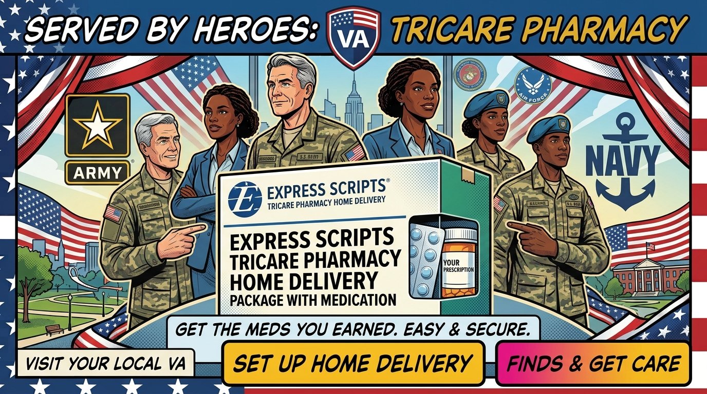 Express Scripts TRICARE pharmacy home delivery package with medication