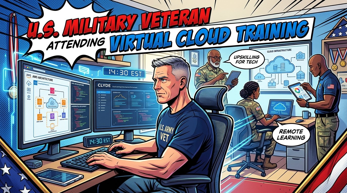 U.S. military veteran attending virtual cloud training