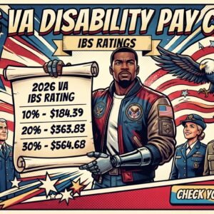 2026 VA disability pay chart showing IBS ratings at 10%, 20%, and 30%