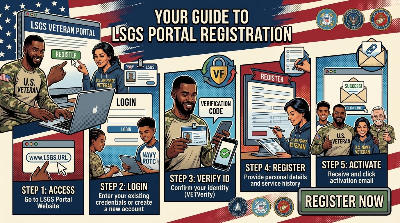 Step-by-step infographic for LSGS Veteran Portal registration