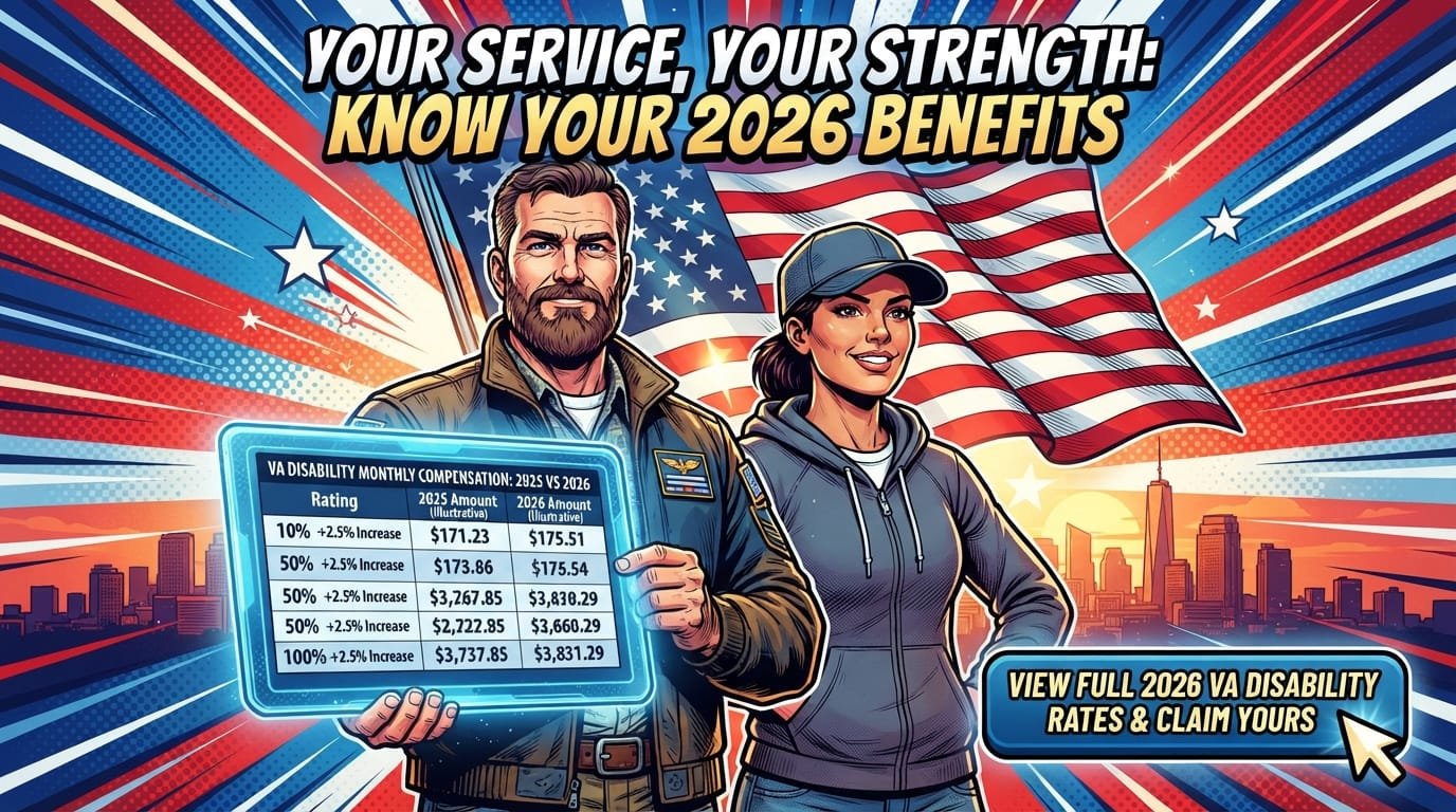 Comparison table of 2025 vs 2026 VA disability monthly compensation amounts