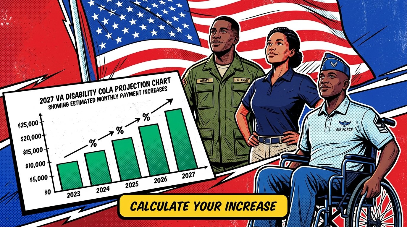 2027 VA disability COLA projection chart showing estimated monthly payment increases