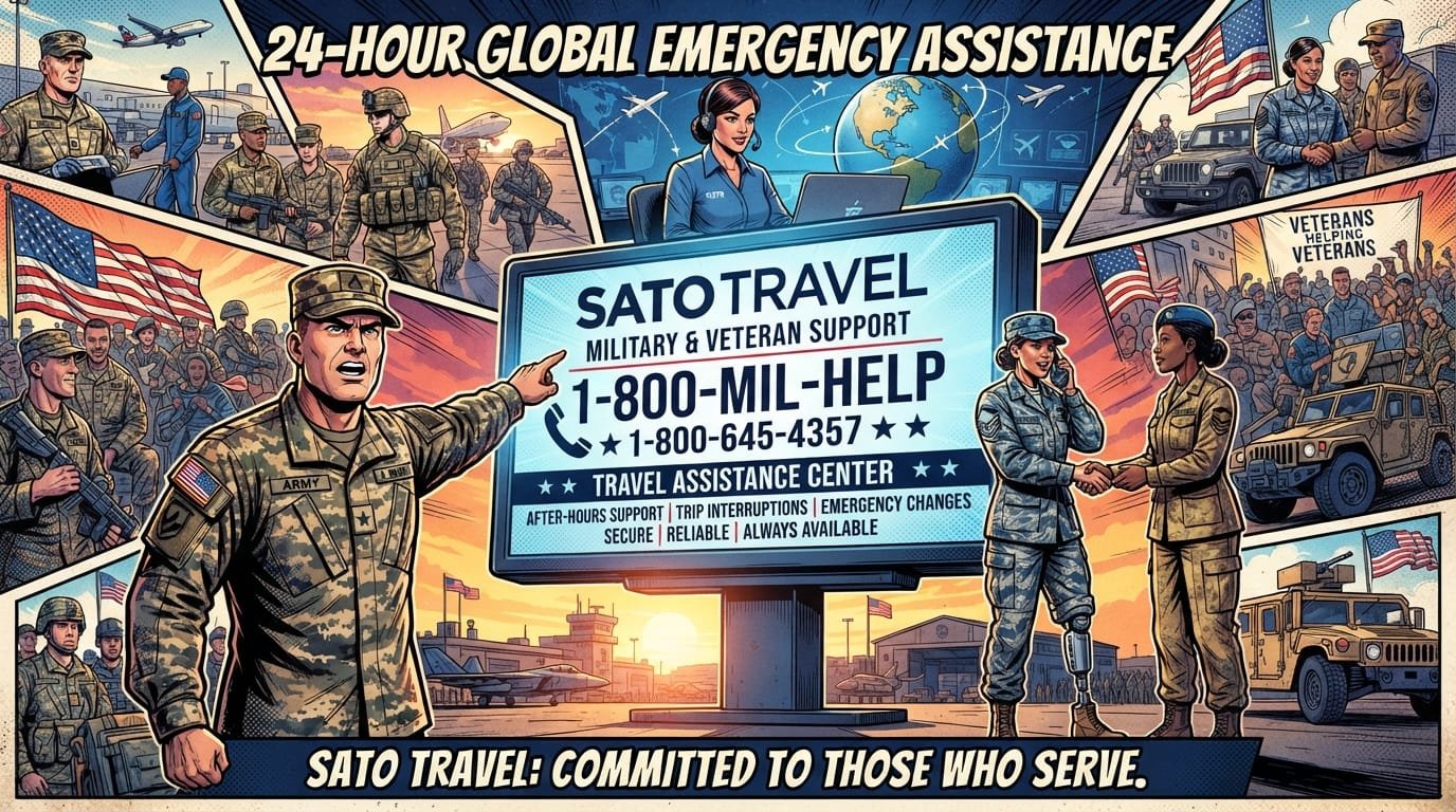 SATO Travel military 24-hour phone number