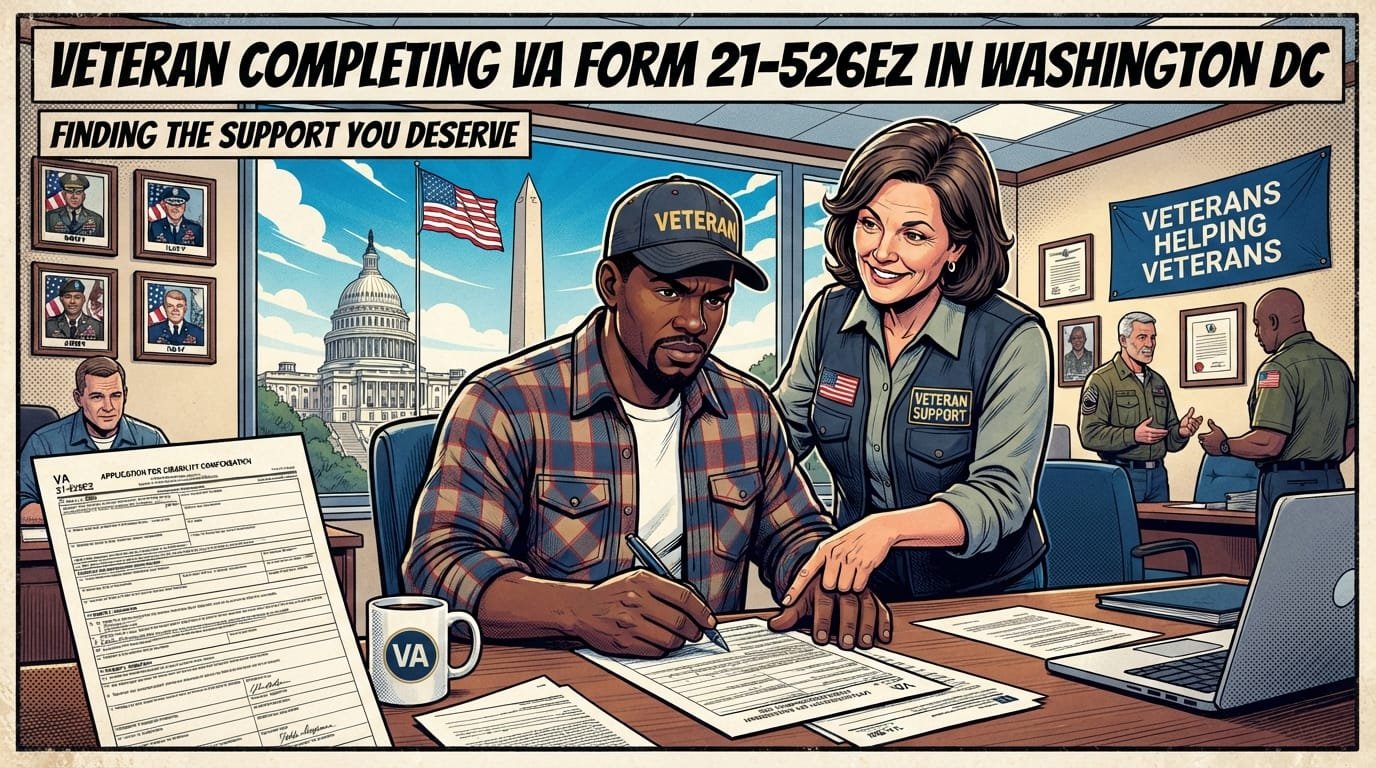 Veteran completing VA Form 21-526EZ in Washington DC