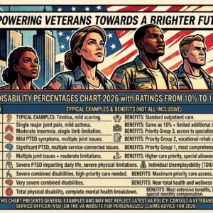 VA disability percentages chart 2026 with ratings from 10% to 100%