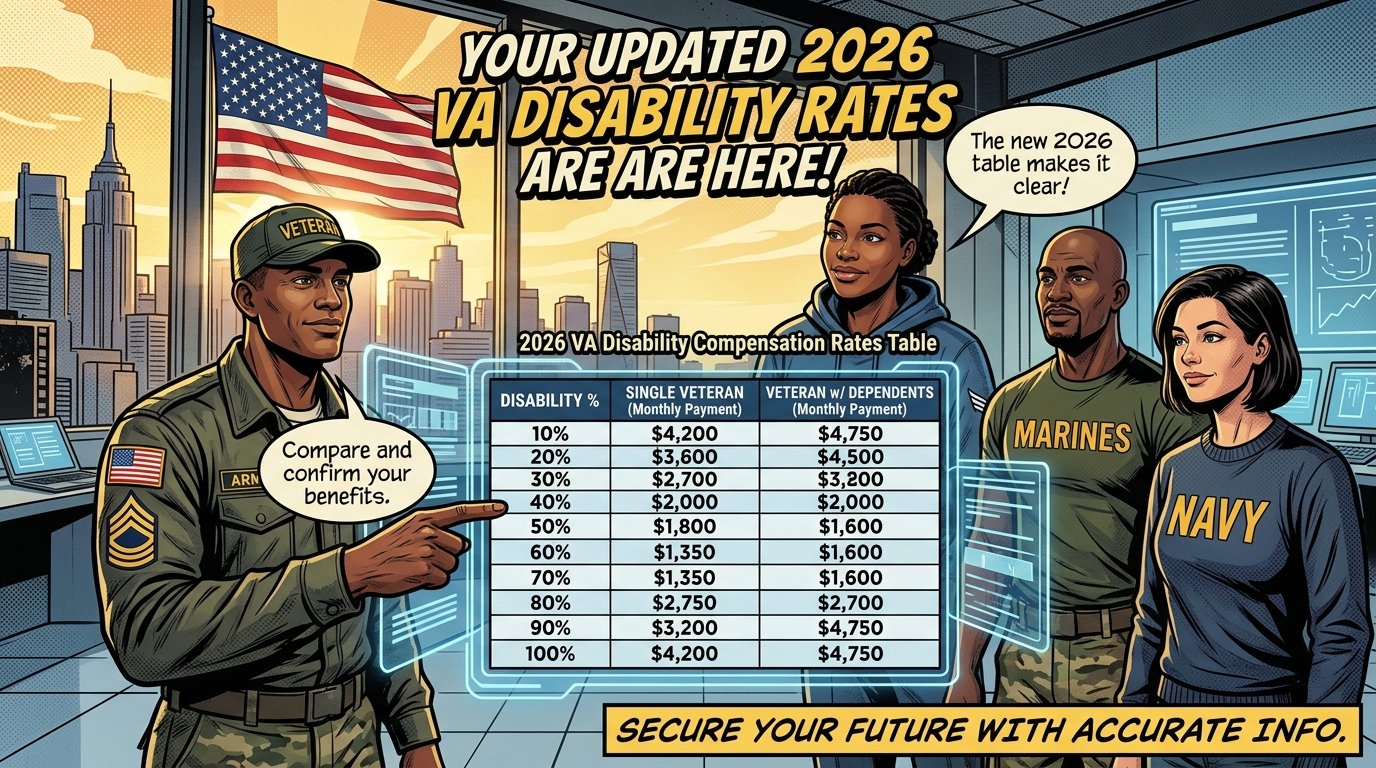 2026 VA disability compensation rates table by percentage