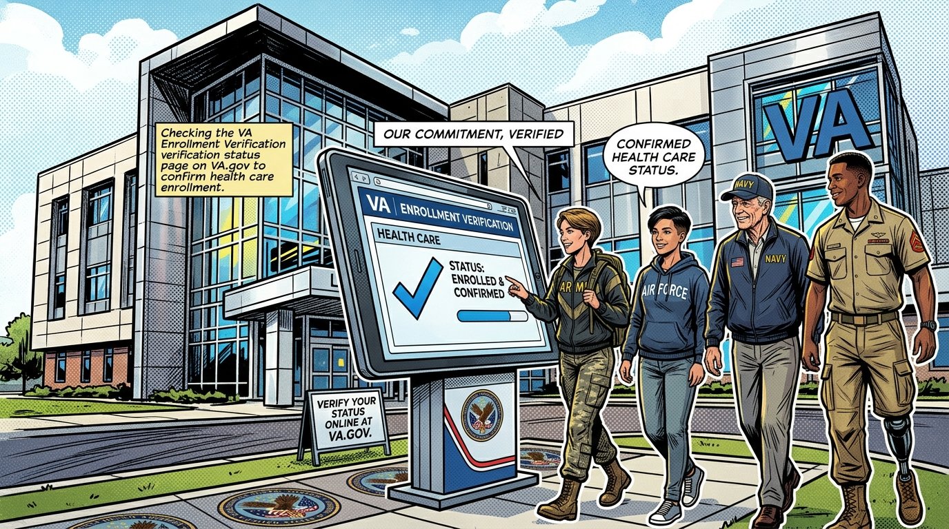 VA enrollment verification status page on VA.gov showing health care enrollment confirmed