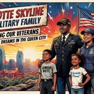 Charlotte skyline with military family