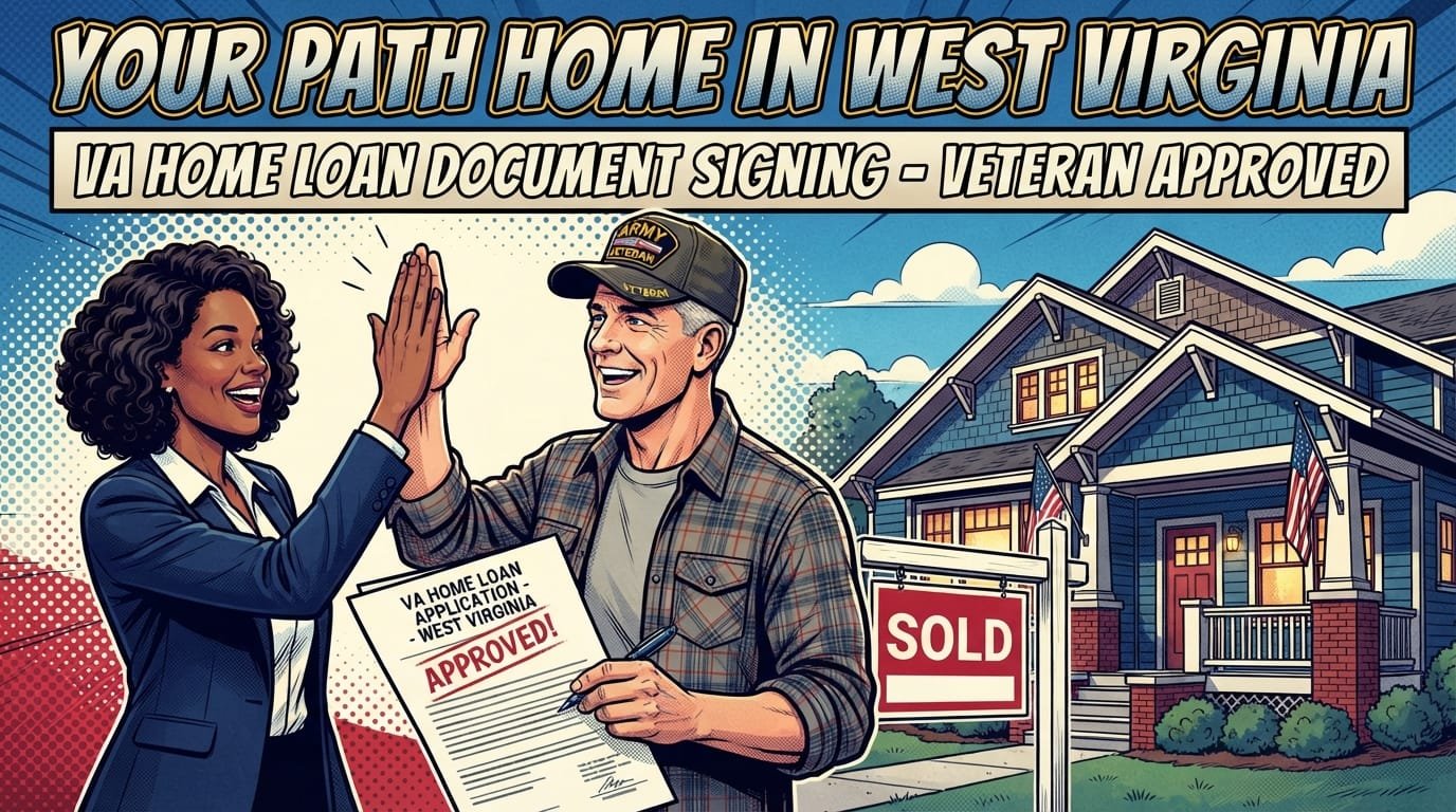 Veteran signing VA home loan documents in West Virginia