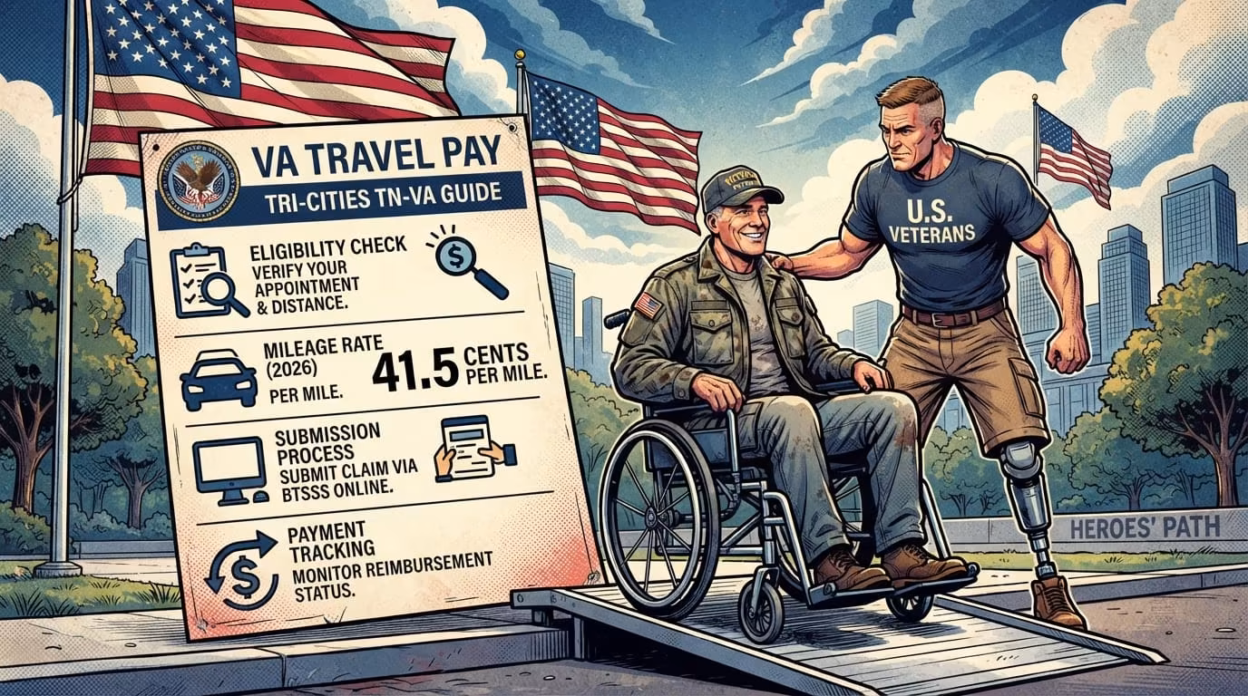 VA travel pay Tri-Cities TN-VA guide with 2026 mileage rate 41.5 cents per mile
