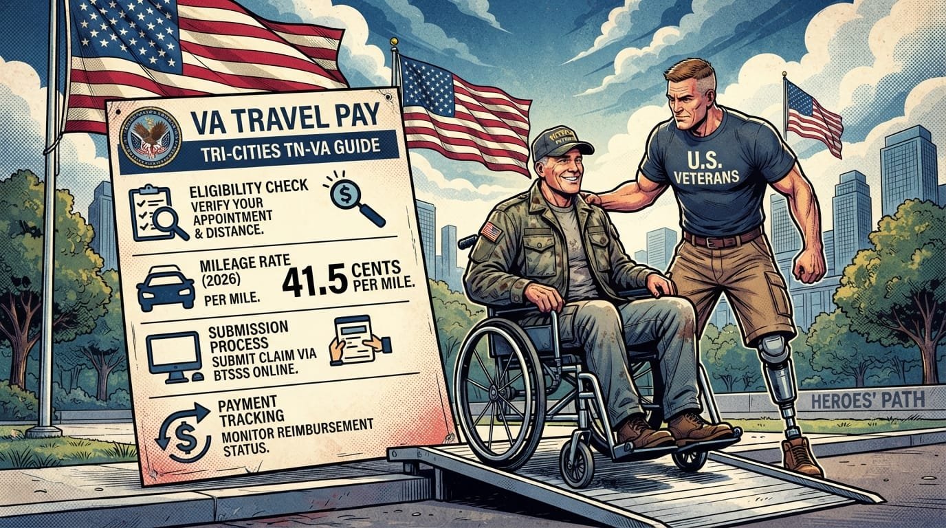 VA travel pay Tri-Cities TN-VA guide with 2026 mileage rate 41.5 cents per mile