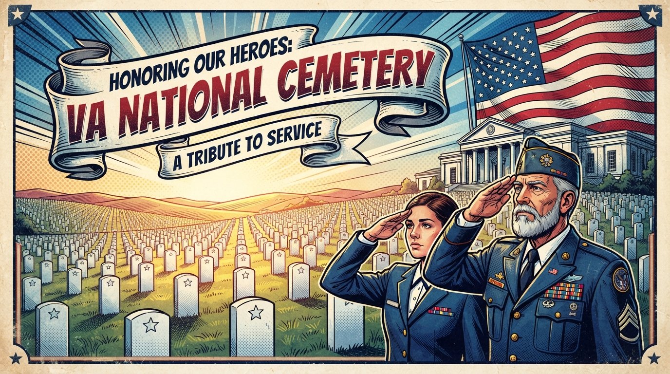 VA national cemetery with rows of white headstones