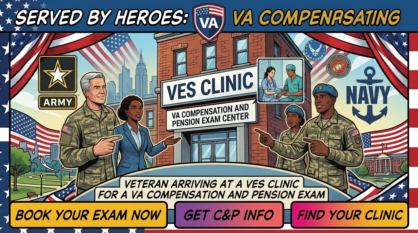 Veteran arriving at a VES clinic for a VA Compensation and Pension exam