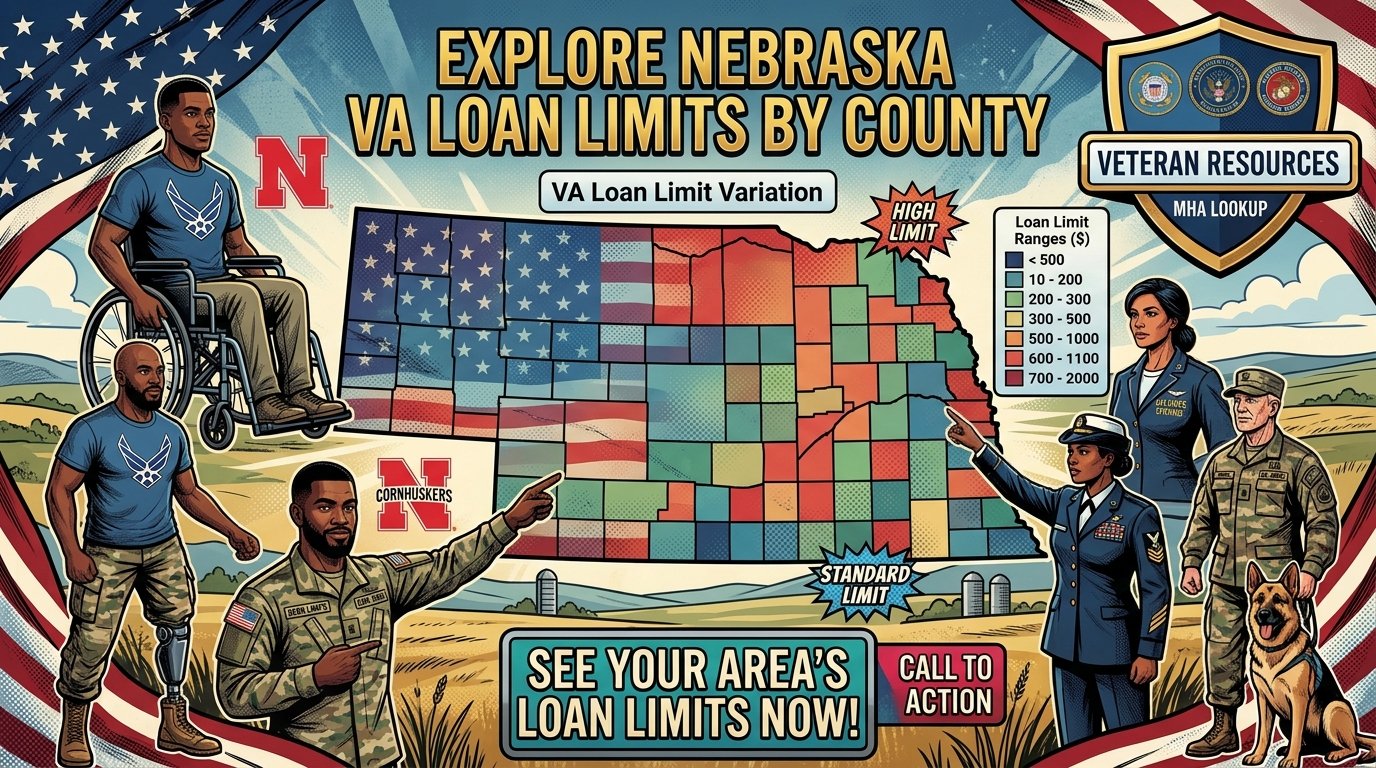 Map of Nebraska showing VA loan limits by county