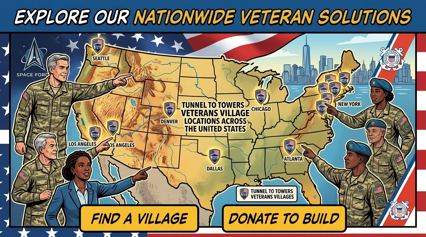 Map of Tunnel to Towers Veterans Village locations across the United States