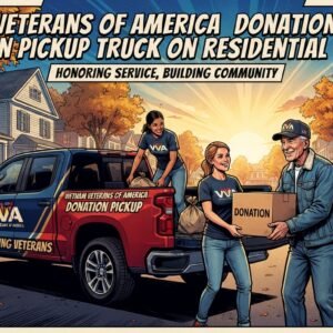 Vietnam Veterans of America donation pickup truck on residential street