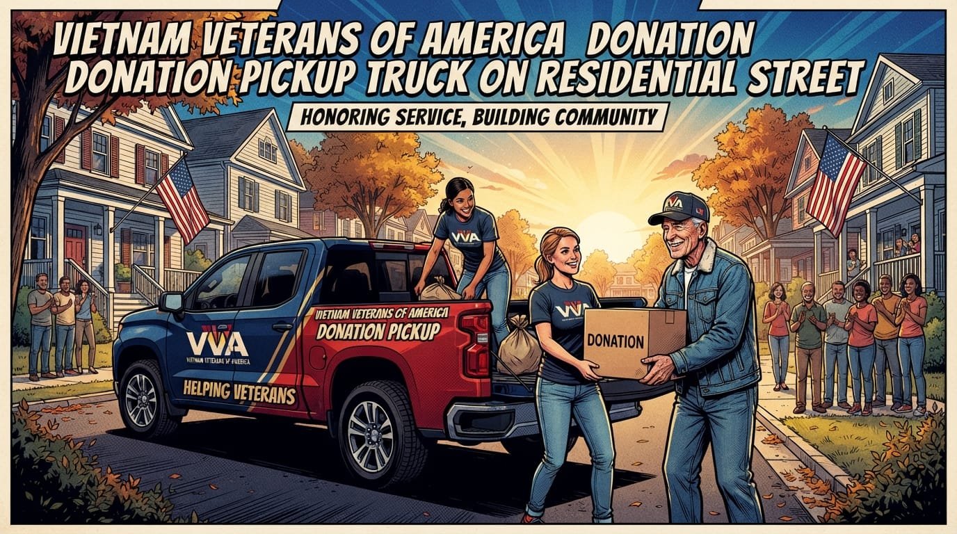 Vietnam Veterans of America donation pickup truck on residential street