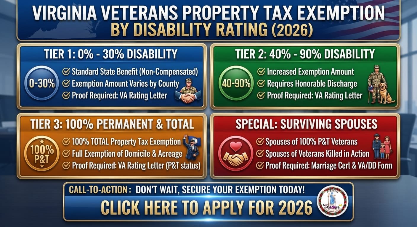 Virginia veterans property tax exemption disability rating