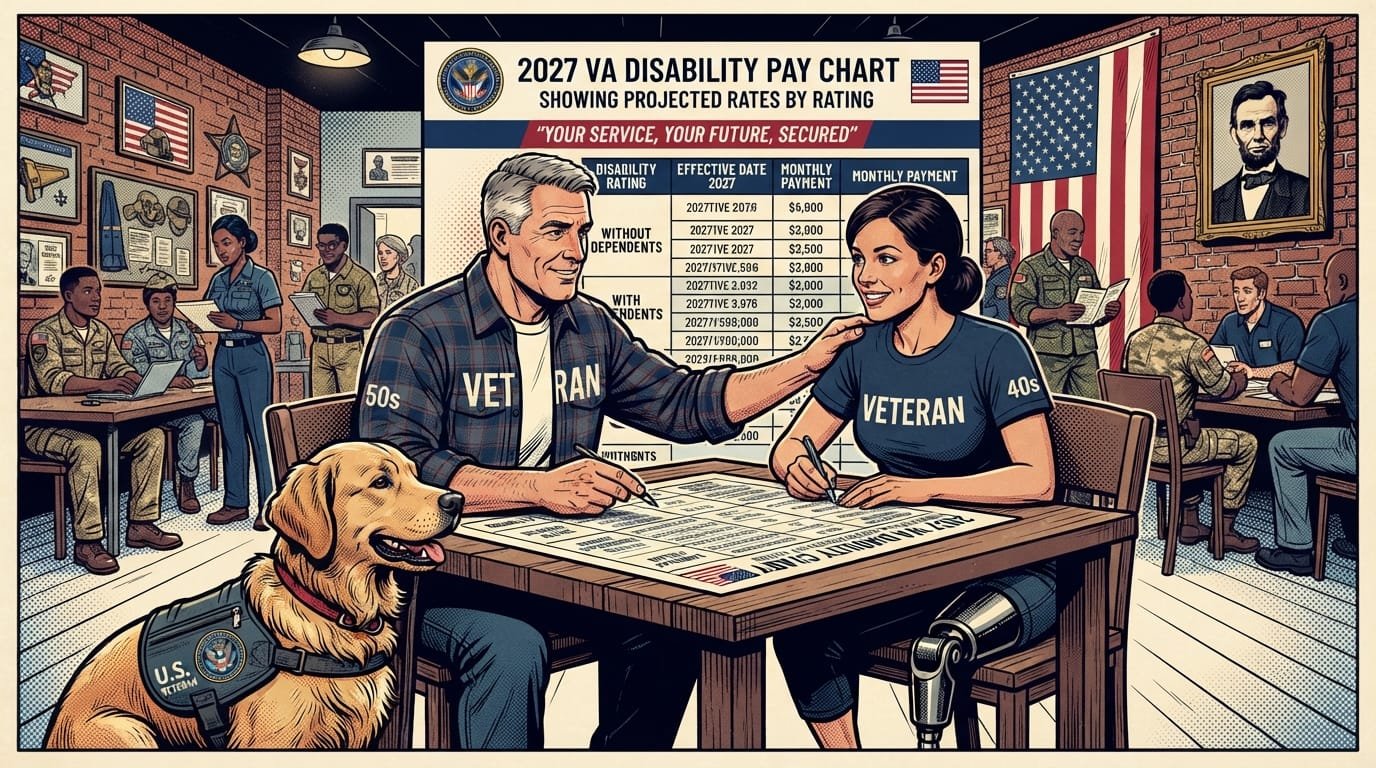 2027 VA disability pay chart showing projected rates by rating