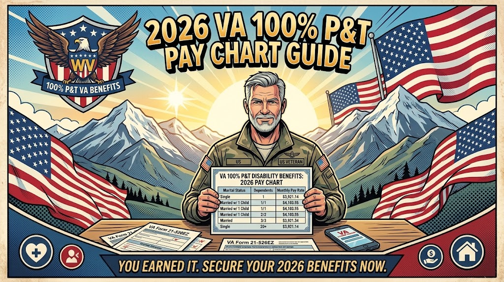 VA 100% permanent and total disability benefits 2026 pay chart