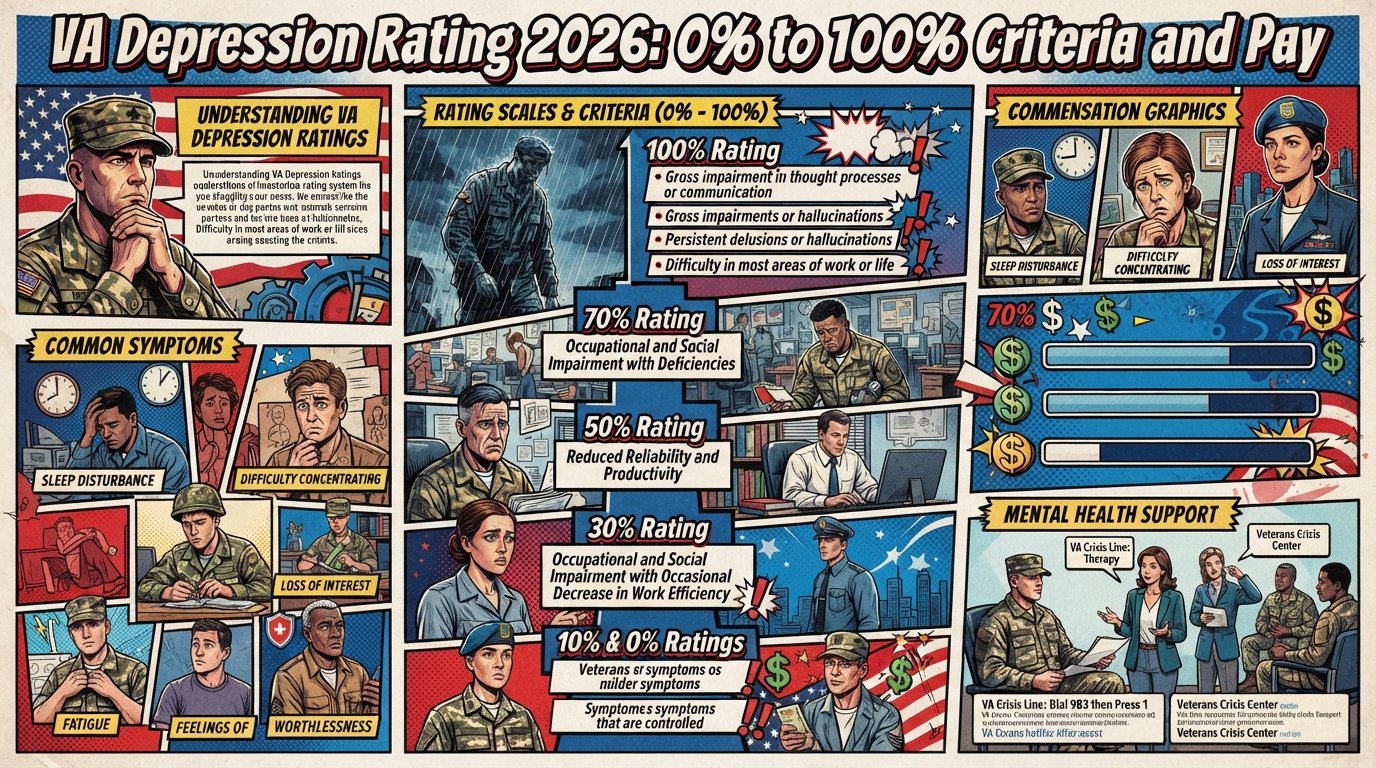 VA Depression Rating 2026: 0% to 100% Criteria and Pay